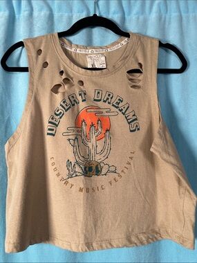 Recycled Threads Desert Dreams Crop Tank Top - Distressed- Tan